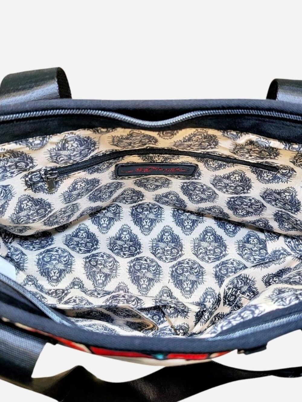 Ed Hardy Red Orange Skull & Rose Tote with Black Straps - Picture 6 of 6
